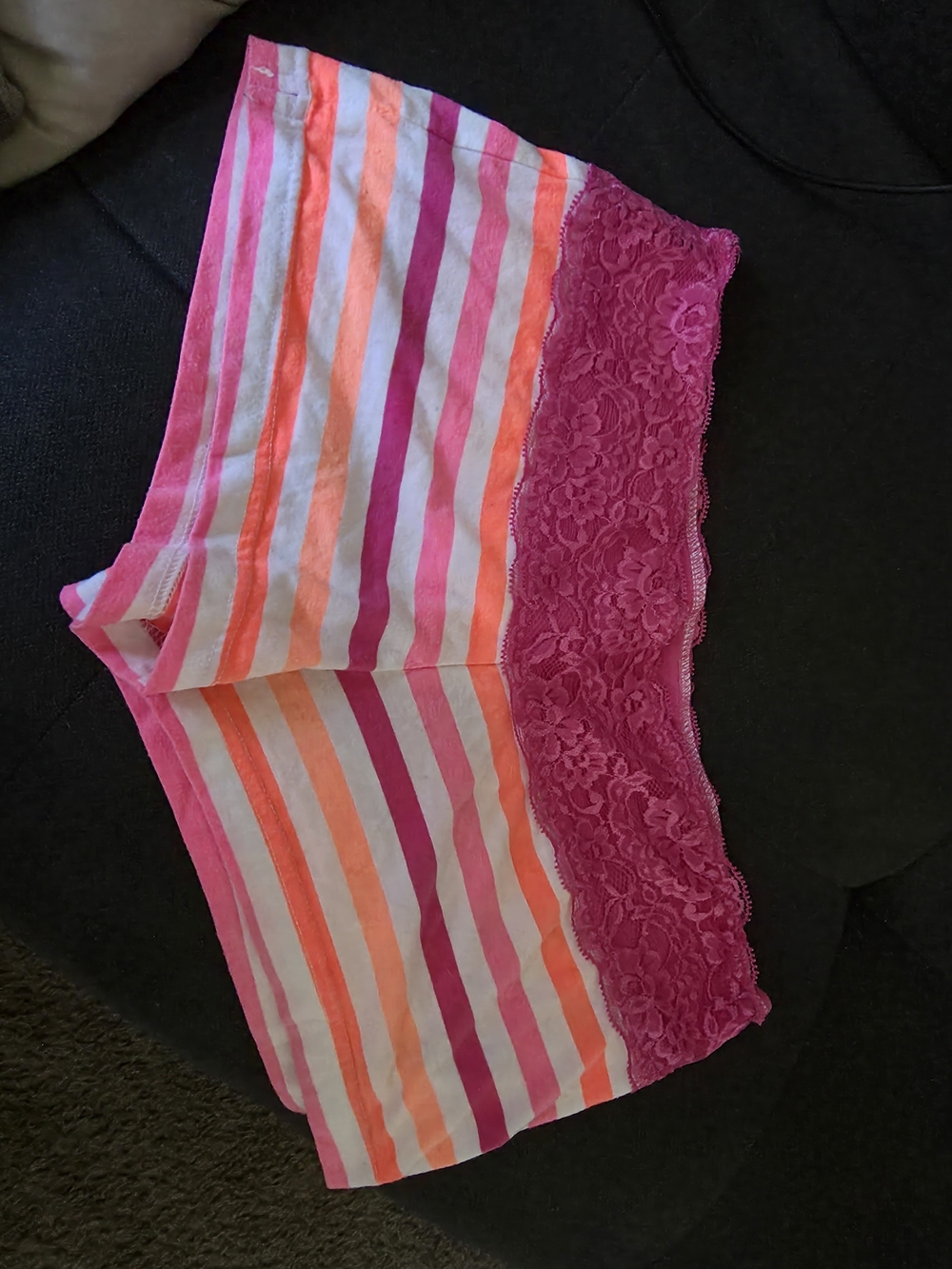 Xhilaration Pink, Coral & White Striped Lace-Waist Sleep Shorts. Med